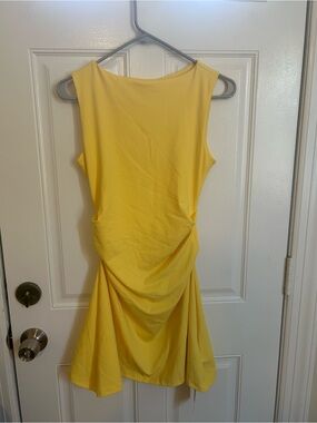 Yellow Sleeveless Ruched Women’s Dress